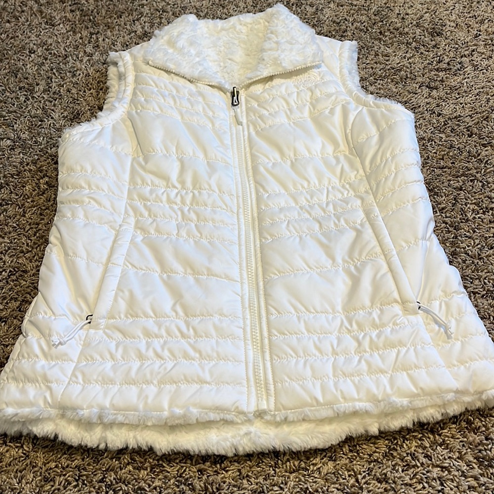 Ladies, white north face reversible vest